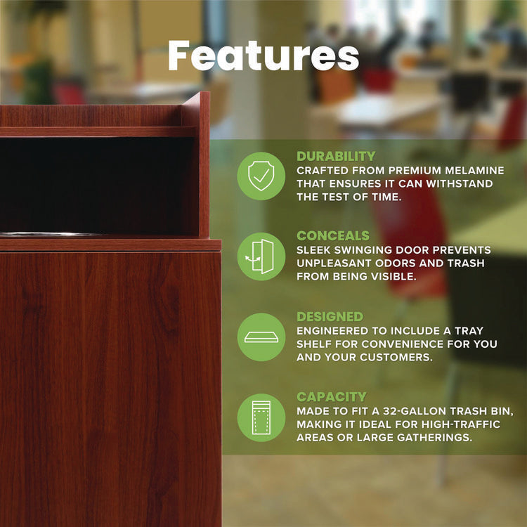 32 Gallon Wooden Enclosed Waste Receptacle with Drop Hole, Mahogany