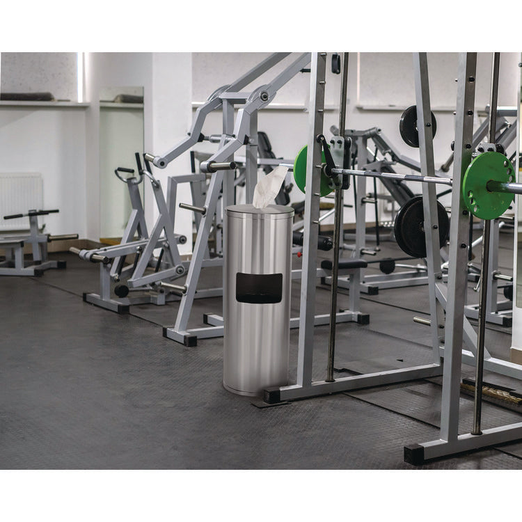 Stainless Steel 7 Gal Trash Can with Gym Disinfecting Wipes Dispenser