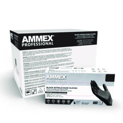 AMMEX Nitrile Exam Gloves, Powder-Free, X-Large, 3 mil Thick, 9.5" Long, Black, 100/Box, 10 Boxes/Carton