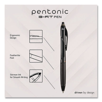 PENTONIC Ballpoint Pen, Retractable, Fine 0.7 mm, Blue Ink, Black/Blue Barrel, 12/Pack