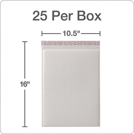 Poly Bubble Mailers, #5, Barrier Bubble Cushion, Redi-Seal Adhesive Closure, 10.5 x 15, White, 25/Pack