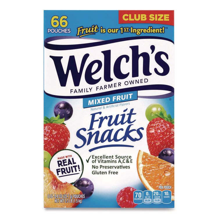 Fruit Snacks, Mixed Fruit, 0.8 oz Pouch, 66 Pouches/Box