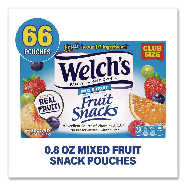 Fruit Snacks, Mixed Fruit, 0.8 oz Pouch, 66 Pouches/Box