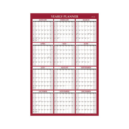 Classic Red Laminated Erasable Wall Calendar, 48 x 32, White/Red/Gray Sheets, 12-Month (Jan to Dec): 2025