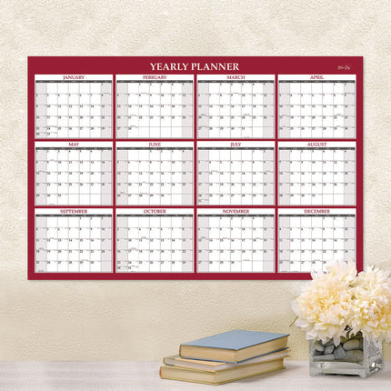Classic Red Laminated Erasable Wall Calendar, 48 x 32, White/Red/Gray Sheets, 12-Month (Jan to Dec): 2025