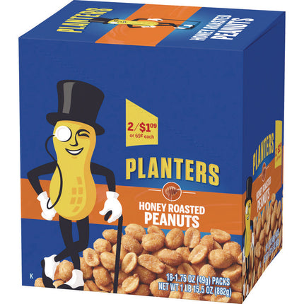 Honey Roasted Peanuts, 1.75 oz Tube, 18/Box
