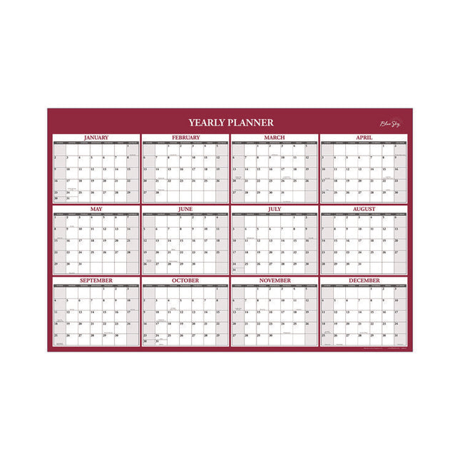Classic Red Laminated Erasable Wall Calendar, 36 x 24, White/Red/Gray Sheets, 12-Month (Jan to Dec): 2025