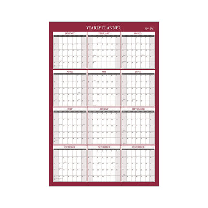 Classic Red Laminated Erasable Wall Calendar, 36 x 24, White/Red/Gray Sheets, 12-Month (Jan to Dec): 2025