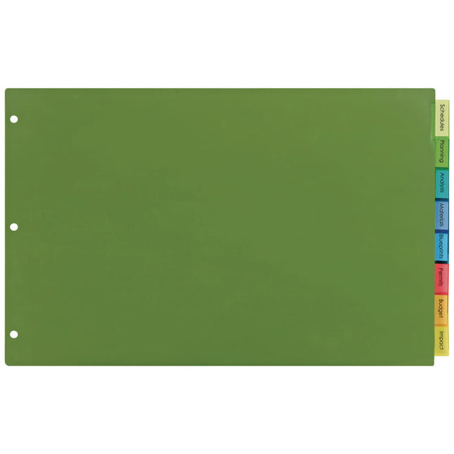 Insertable Big Tab Plastic Dividers, 8-Tab, 11 X 17, Green, 1 Set