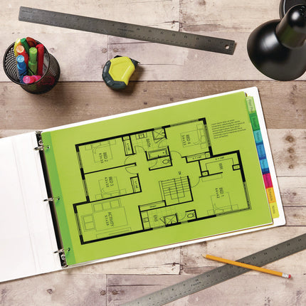 Insertable Big Tab Plastic Dividers, 8-Tab, 11 X 17, Green, 1 Set