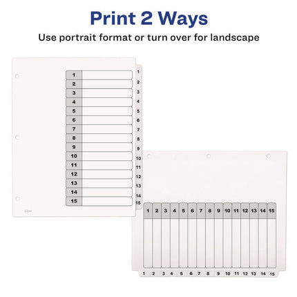 Customizable Table of Contents Ready Index Black and White Dividers, 15-Tab, 1 to 15, 11 x 8.5, White, 6 Sets