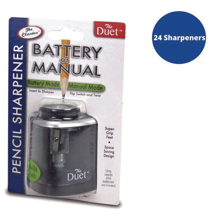 2-in-1 Sharpener, Battery/Manual-Powered, 6.13 x 3, Black, 24/Carton