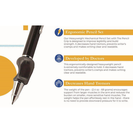 The Pencil Grip Heavyweight Ballpoint Pen with Patented Grip, Retractable, Medium 0.7mm, Black Ink, Black/Silver Barrel, 8/CT