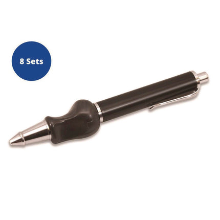 The Pencil Grip Heavyweight Ballpoint Pen with Patented Grip, Retractable, Medium 0.7mm, Black Ink, Black/Silver Barrel, 8/CT