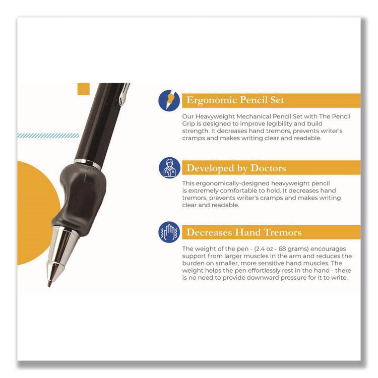 Heavyweight Mechanical Pencil Set w/The Pencil Grip, 2 mm Lead Refills, HB (#2), Black Lead, Black/Navy/Silver Barrel, 8/CT