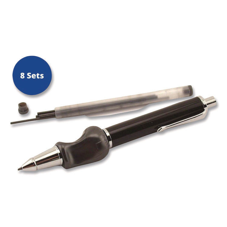 Heavyweight Mechanical Pencil Set w/The Pencil Grip, 2 mm Lead Refills, HB (#2), Black Lead, Black/Navy/Silver Barrel, 8/CT