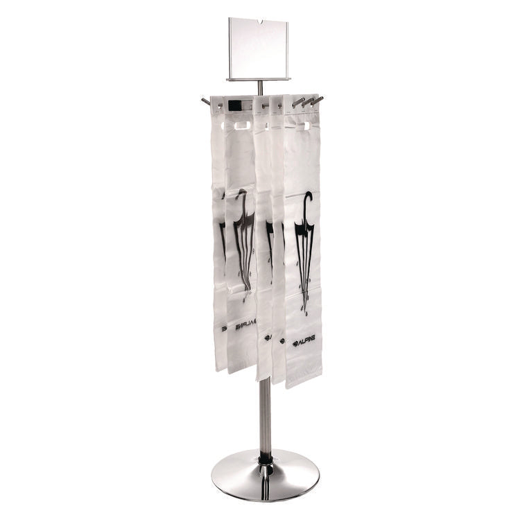 Wet Umbrella Bag Wrapper Stand with 100 Long Bags, Stainless Steel, 12 x 12 x 48, Silver