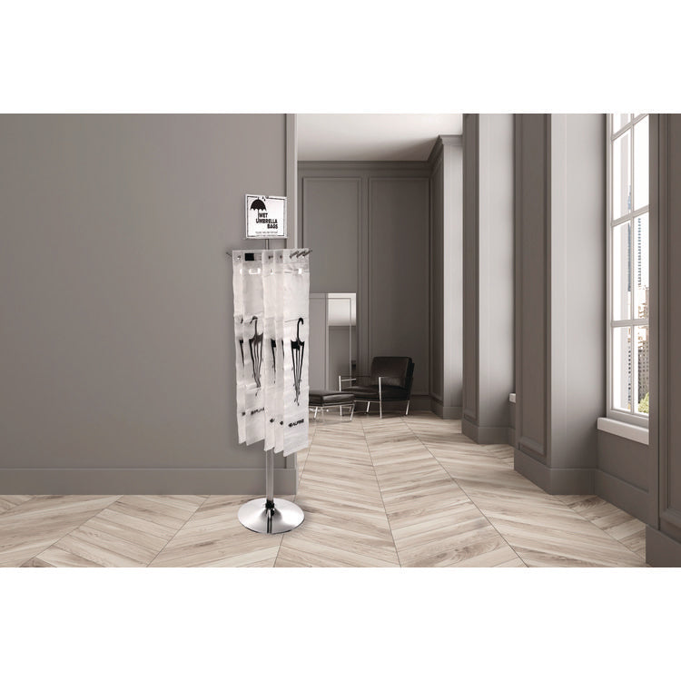 Wet Umbrella Bag Wrapper Stand with 100 Long Bags, Stainless Steel, 12 x 12 x 48, Silver