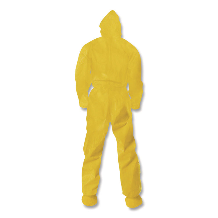 A70 Chemical Spray Protection Coveralls, Elastic Wrists, Ankles, Hood and Boots, Large, Yellow, 12/Carton