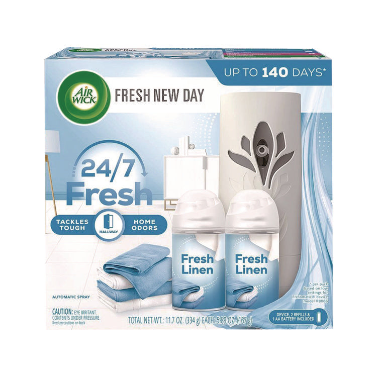Freshmatic Ultra Automatic Starter Kit, Gadget/(2) 5.89 oz Fresh Linen Refills/AA Battery, 4 Kits/Carton