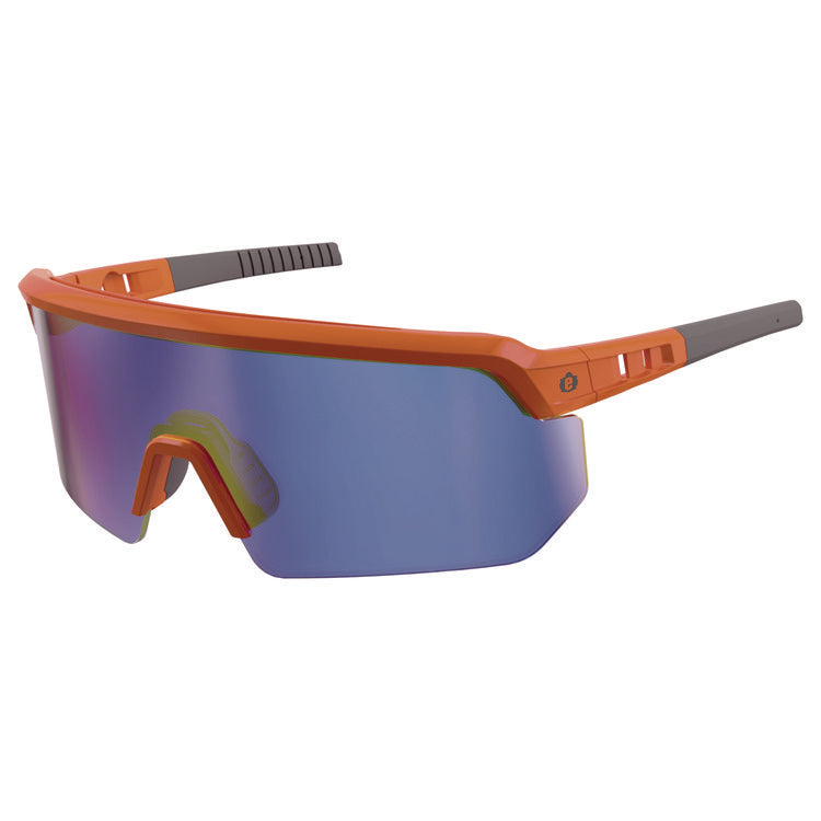 Skullerz AEGIR-AFASPM Anti-Scratch and Enhanced Anti-Fog Safety Glasses, Orange Frame, Blue Mirror Polycarb Lens