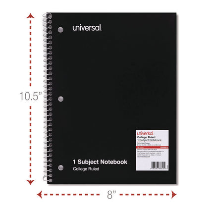 Wirebound Notebook, 1-Subject, Medium/College Rule, Black Cover, (70) 10.5 x 8 Sheets