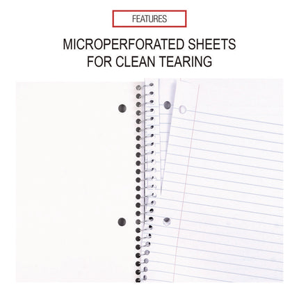 Wirebound Notebook, 1-Subject, Wide/Legal Rule, Assorted Cover Colors, (70) 10.5 x 8 Sheets, 4/Pack