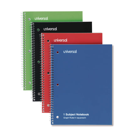 Wirebound Notebook, 1-Subject, Quadrille Rule (4 sq/in), Assorted Cover Colors, (70) 10.5 x 8 Sheets, 4/Pack