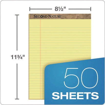 Second Nature Recycled Ruled Pads, Wide/legal Rule, 50 Canary-Yellow 8.5 X 11.75 Sheets, Dozen