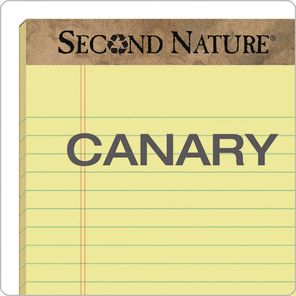 Second Nature Recycled Ruled Pads, Wide/legal Rule, 50 Canary-Yellow 8.5 X 11.75 Sheets, Dozen