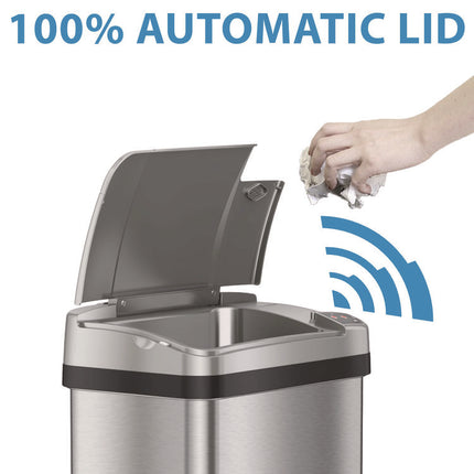 Rectangular Sensor Trash Can, 2.5 gal, Plastic, Silver