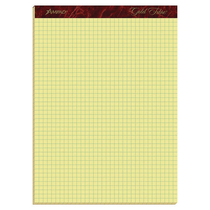 Gold Fibre Canary Quadrille Pads, Stapled With Perforated Sheets, Quadrille Rule (4 Sq/in), 50 Canary 8.5 X 11.75 Sheets
