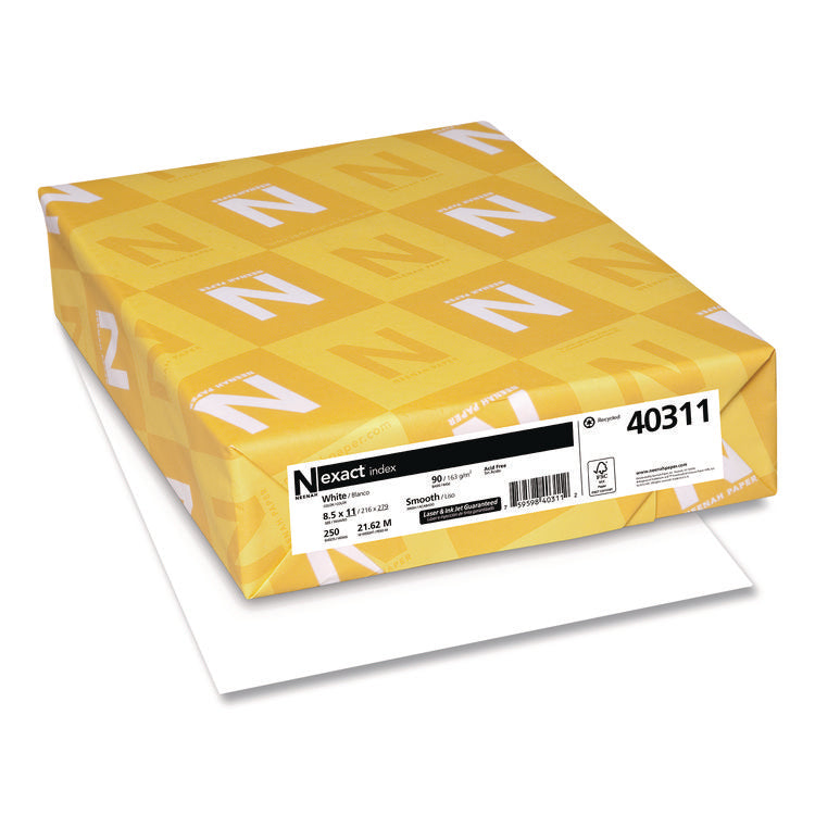 Exact Index Card Stock, 94 Bright, 90 lb Index Weight, 8.5 x 11, White, 250/Pack