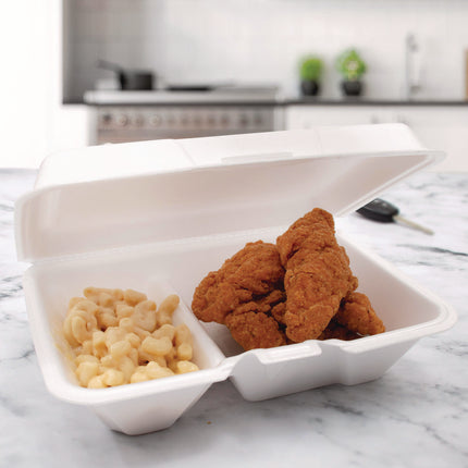 Foam Hinged Lid Containers, 6.4 X 9.33 X 2.9, White, 100/bags, 2 Bags/carton