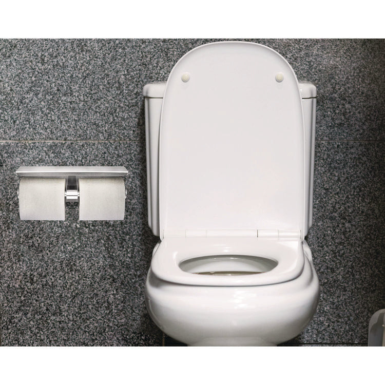 Double Post Toilet Paper Holder with Shelf Storage Rack, 3.87 x 10.5 x 3.95, Brushed Stainless Steel