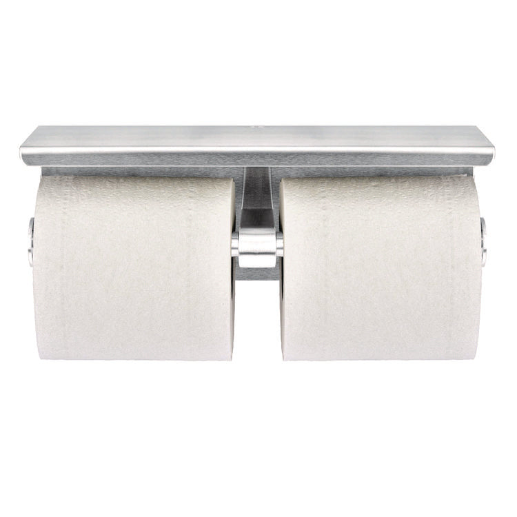 Double Post Toilet Paper Holder with Shelf Storage Rack, 3.87 x 10.5 x 3.95, Brushed Stainless Steel