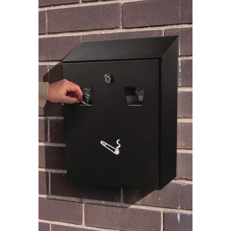 Wall-Mounted Safe Cigarette Disposal Station Outdoor Ashtray, Stainless Steel, Black