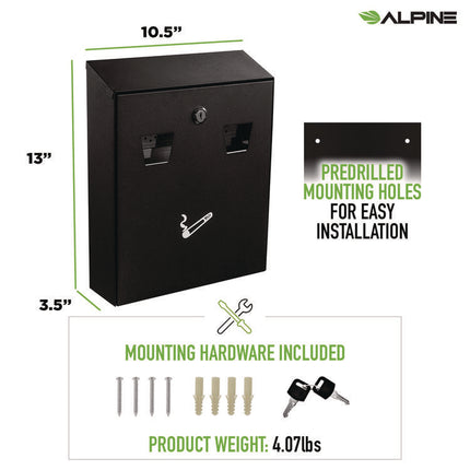 Wall-Mounted Safe Cigarette Disposal Station Outdoor Ashtray, Stainless Steel, Black