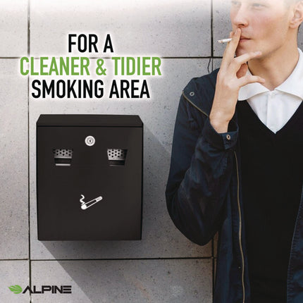 Wall-Mounted Safe Cigarette Disposal Station Outdoor Ashtray, Stainless Steel, Black