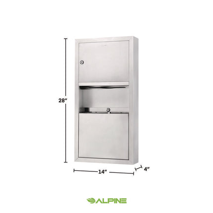 Stainless Steel Surface-Mounted Paper Towel Dispenser with Waste Receptacle, 28 x 4 x 14