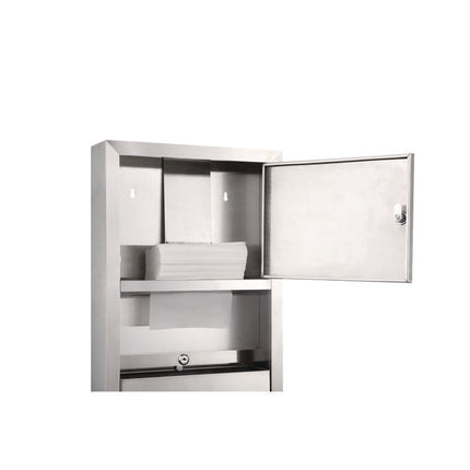 Stainless Steel Surface-Mounted Paper Towel Dispenser with Waste Receptacle, 28 x 4 x 14