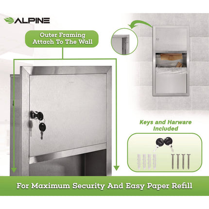 Recessed Commercial Paper Towel Dispenser with 2 Gal Waste Receptacle, 28 x 4.3 x 14, Stainless Steel
