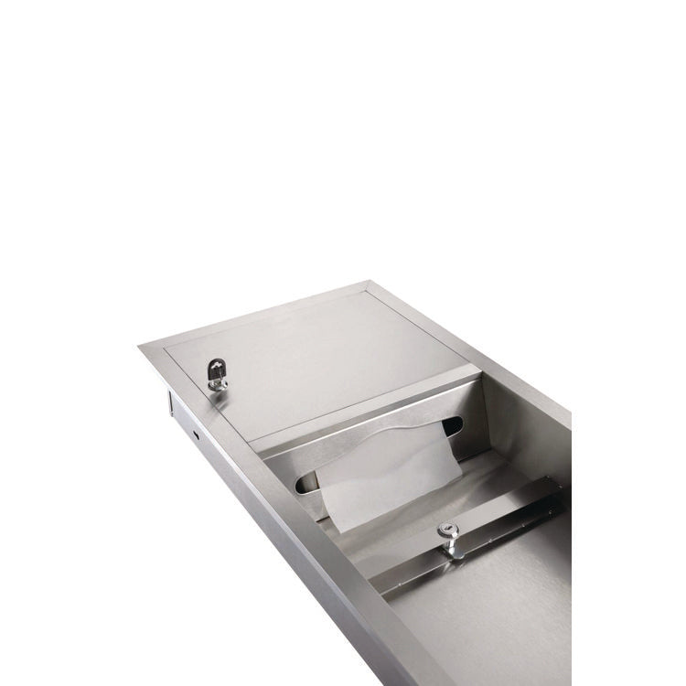Recessed Commercial Paper Towel Dispenser with 2 Gal Waste Receptacle, 28 x 4.3 x 14, Stainless Steel
