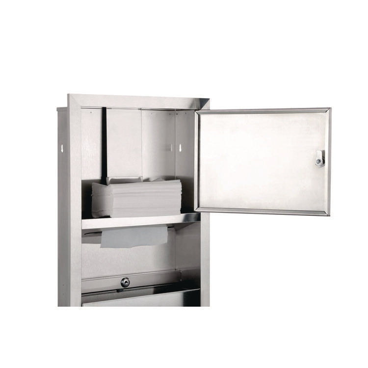 Recessed Commercial Paper Towel Dispenser with 2 Gal Waste Receptacle, 28 x 4.3 x 14, Stainless Steel