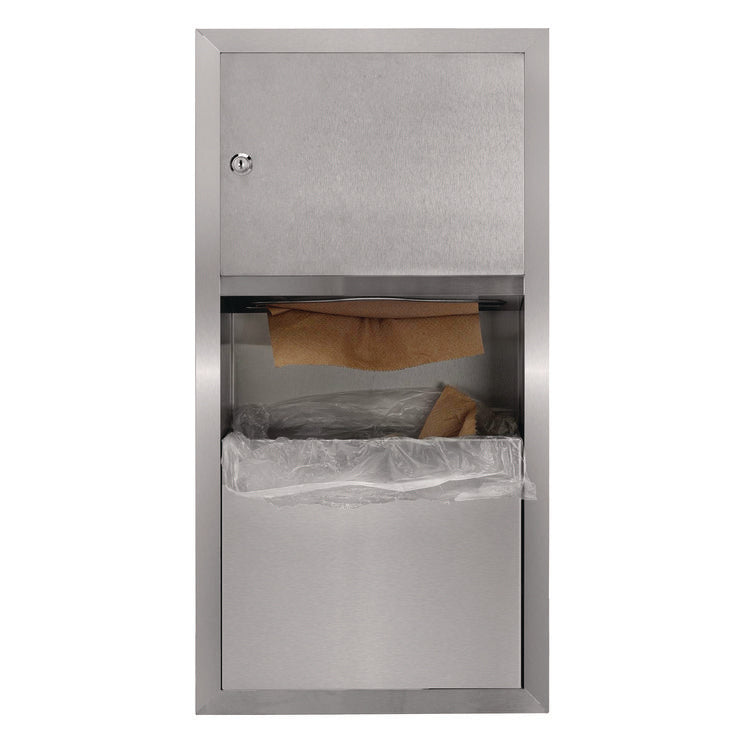 Recessed Commercial Paper Towel Dispenser with 2 Gal Waste Receptacle, 28 x 4.3 x 14, Stainless Steel