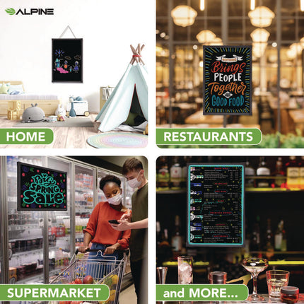 LED Illuminated Hanging Message Writing Board, Black 26" x 18" Surface, Black 27.6" x 19.7" Frame