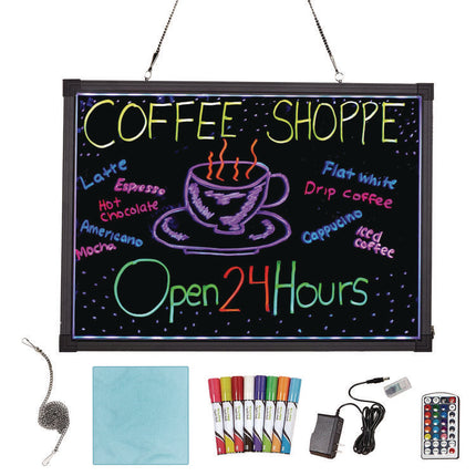 LED Illuminated Hanging Message Writing Board, Black 26" x 18" Surface, Black 27.6" x 19.7" Frame