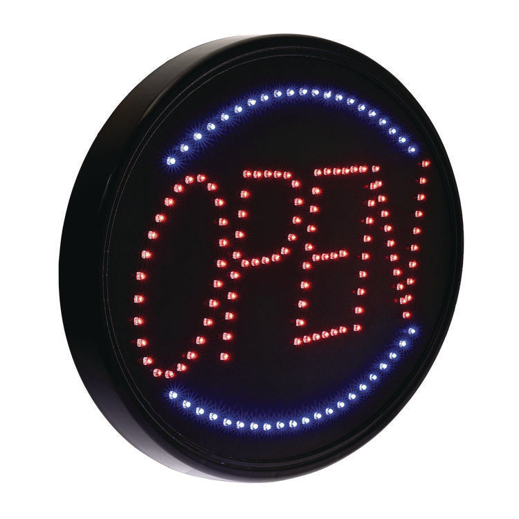 LED Oval Open Sign, 23 x 14, Black Frame, Blue/Red Graphics