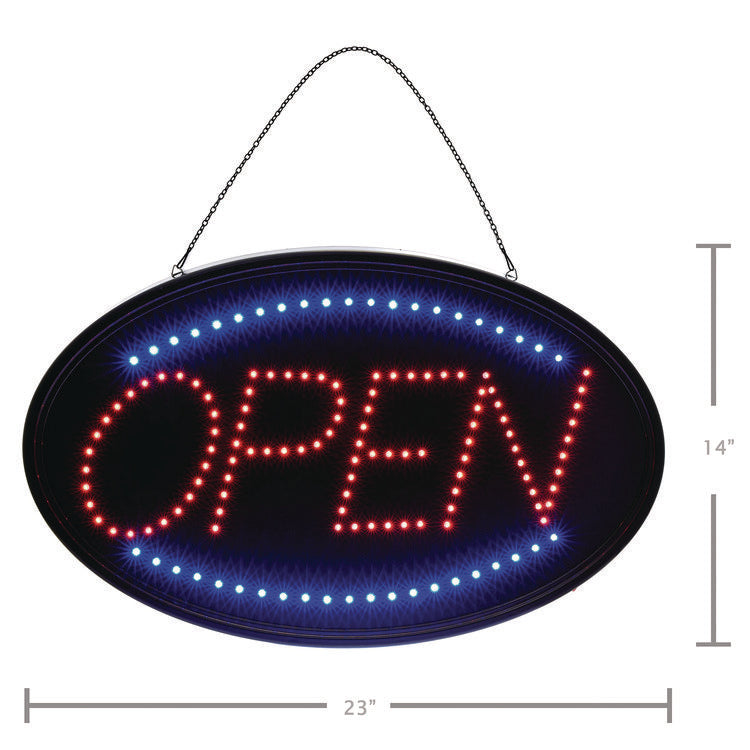 LED Oval Open Sign, 23 x 14, Black Frame, Blue/Red Graphics