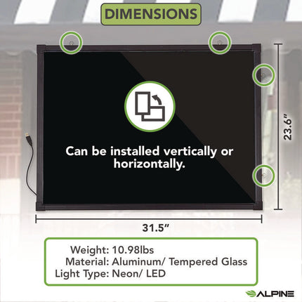 LED Illuminated Hanging Message Writing Board, Black 22" x 30" Surface, Black 23.6" x 31.5" Frame